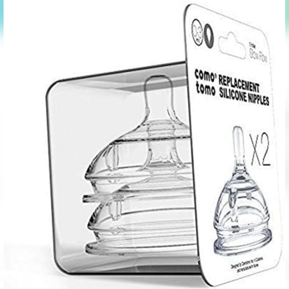 Comotomo 2 Pack Silicone Replacement Nipple, Slow Flow Clear, 0-3 Months - Picture 1 of 9